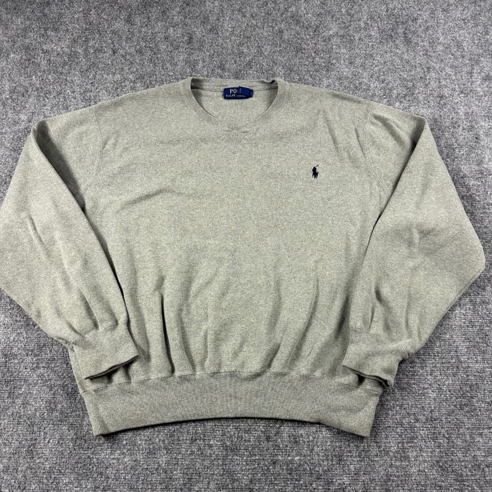 Polo Ralph Lauren Sweater Mens XXL Grey Olive Crewneck Pony Logo Pullover Knit